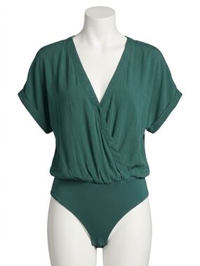 Forever 21 Teal Green Surplice Short Sleeve Bodysuit